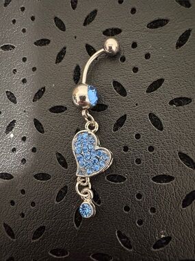 Blue Crystal Heart Dangle Belly Button Ring
